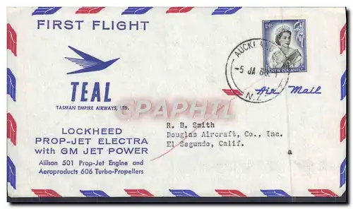 Lettre Etats Unis 1st Flight Lockheed Prop Jet Electra GM Jet Power Auckland 5 1 1960