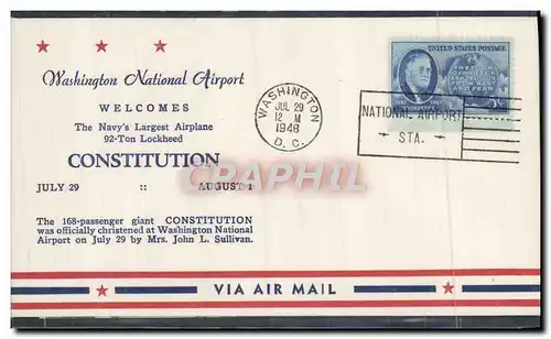 Lettre Etats Unis Washington National Airport Constituttion 29 7 1948