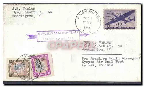 Lettre Etats Unis Washington to Bolivia 1 11 1946