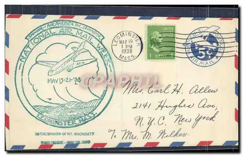 Lettre Etats Unis National Air Ail Week Leominster Mass 19 5 1938