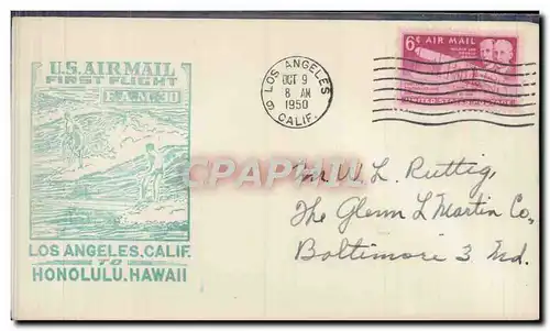 Lettre Etats Unis Los Angeles Honolulu Hawai FAM 30 9 10 1950