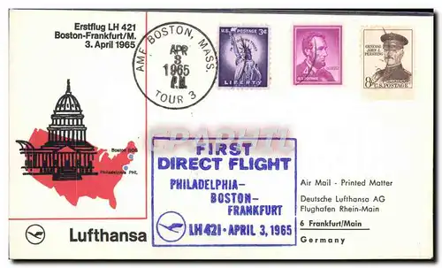 Lettre Etats Unis 1st Flight Philadelphia Boston Frankfurt 3 4 1965