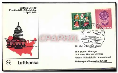 Lettre Etats Unis 1st Flight Frankfurt Philadelphia 3 4 1965