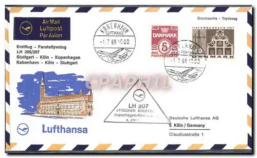 Lettre Danemark Stuttgart Koln Kopenhagen 1 7 1968 Lufthansa