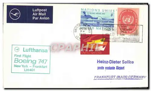 Lettre Nations Unies New York Frankfurt Boeing 747 1st flight 26 4 1970