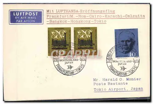 Lettre Frankfurt Rom CAiro Karachi Calcutta Bangkok Hong Kong Tokio 23 1 1961