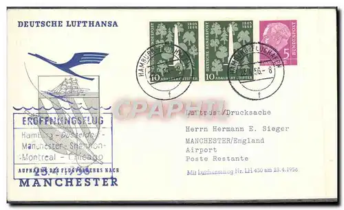 Lettre Hamburg Dusseldorf Chicago Manchester Lufthansa 23 4 56