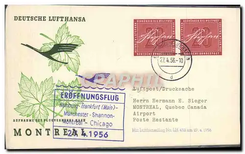 Lettre Hamburg Chicaho Lufthansa 27 4 56