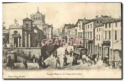 Cartes postales Vues de l'eglise et du village d'Ars