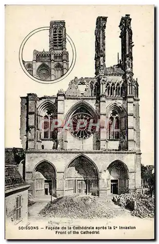 Ansichtskarte AK Soissons Facade de la cathedrale apres la 2eme invasion