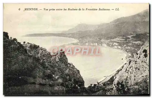 Cartes postales Menton Vue Prise Entre Les Rochers De La Frontiere Italienne