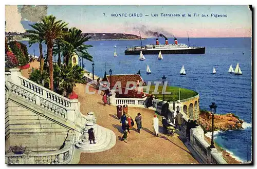 Ansichtskarte AK Monte Carlo Les Terrasses Et Le Tir Aux Pigeons Bateau Paquebot