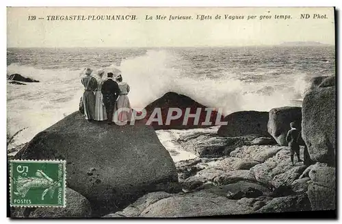 Ansichtskarte AK Tregastel Ploumanac&#39h La Mer Furieuse Effets De Vagues Par Gros Temps