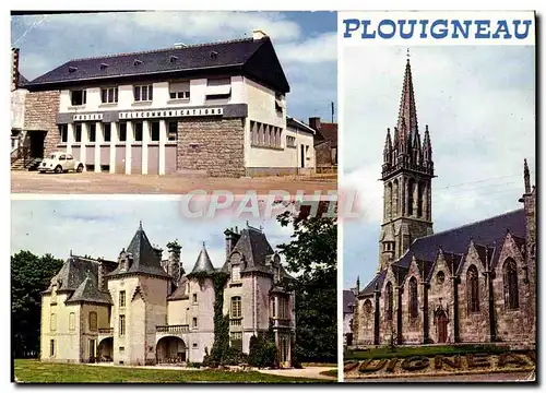 Cartes postales moderne Plouigneau La poste le chateau du mur et l&#39eglise