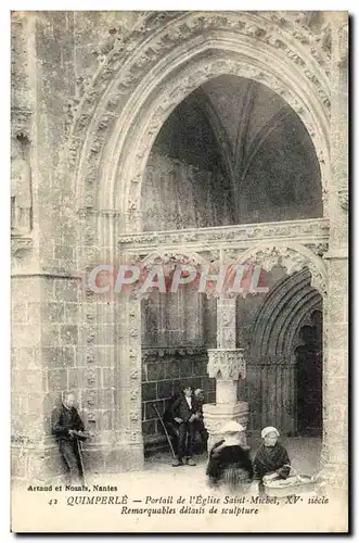 Cartes postales Quimperle Portail de l&#39Eglise Saint Michel Remarquables details de sculpture Mendiant (animee