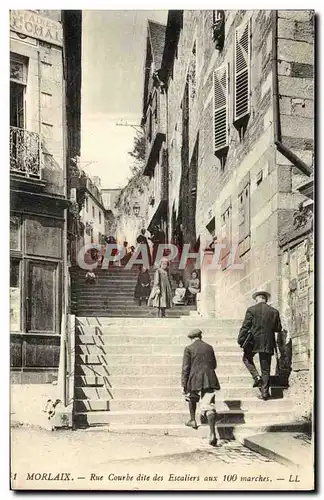 Cartes postales Morlaix Rue Courbe dite des Escaliers aux 100 marches Enfants