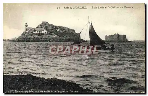 Cartes postales Rade de Morlaix L'Ile Louet et le chateau du Taureau Bateau