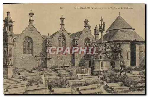 Ansichtskarte AK Guimiliau L&#39Eglise et le Calvaire