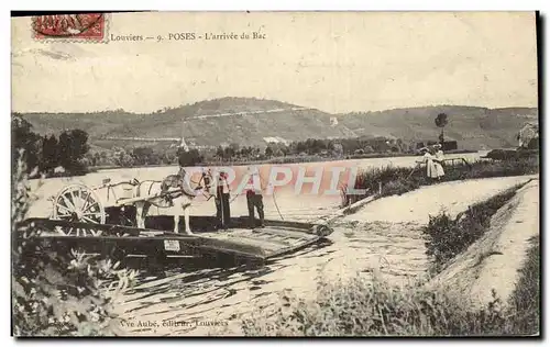 Cartes postales Poses L&#39Arrivee Du Bac Bateau Attelage Cheval