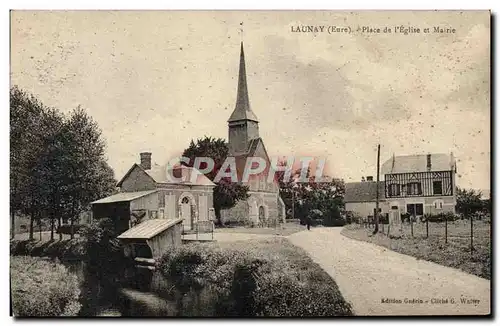 Ansichtskarte AK Launay Place De l&#39Eglise Et Mairie