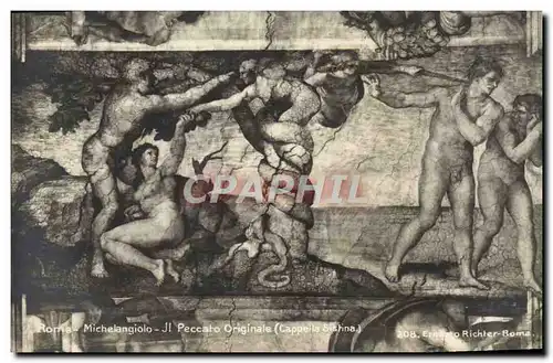 Cartes postales Roma Michelangiolo Peccato Originale Cappella Sistina