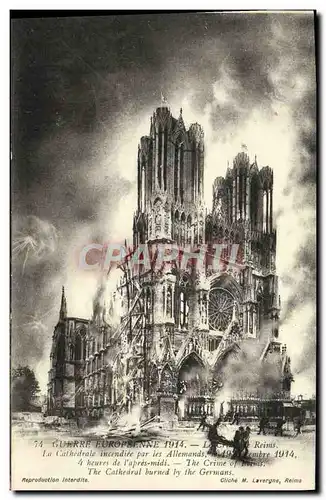 Cartes postales Guerre Europeenne Le Reims La Cathedrale Incendiee Par Les allemands Militaria