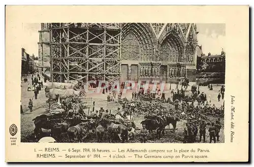 Ansichtskarte AK Reims Les Allemands Campent sur la Place du Parvis Militaria Chevaux