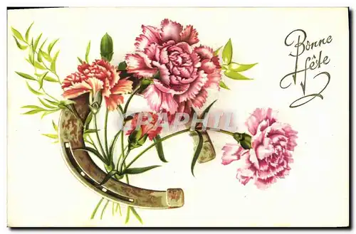 Cartes postales Bonne Fete Fleurs Fer a cheval