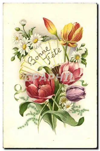 Cartes postales Bonne Annee Fleurs Eventail