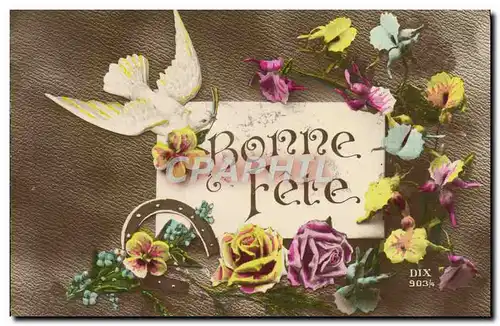 Cartes postales Fantaisie Fleurs Colombe Fer a cheval