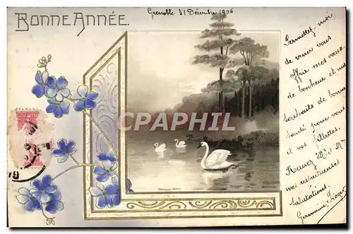 Cartes postales Fantaisie Fleurs Cygne