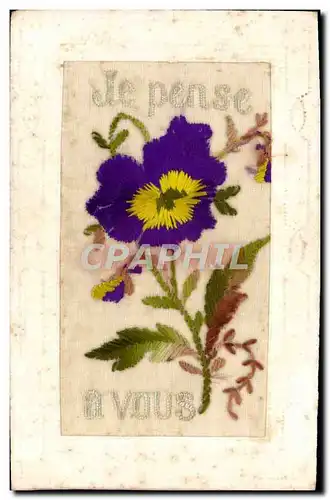 Cartes postales Fantaisie Brodee Je pense a vous Fleurs