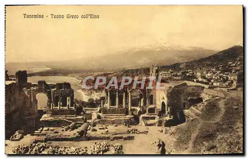 Cartes postales Taormina Teatro Greco Coll Etna Volcan