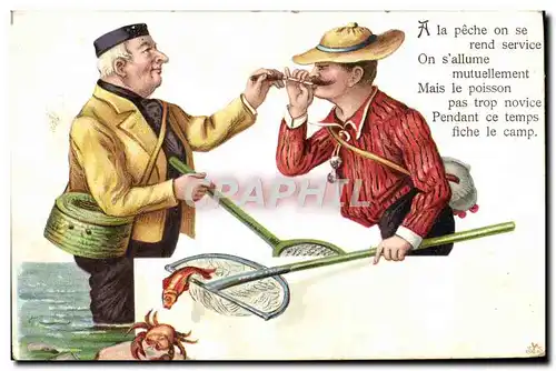 Cartes postales A La Peche on Se Rend Service Crabe Poisson Humour