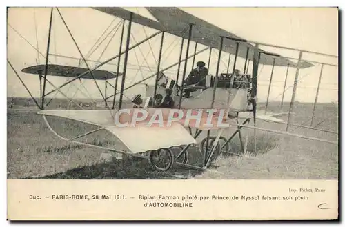 Cartes postales Avion Paris Rome 28 mai 1911 Biplan Farman Prince de Nyssik Automobiline