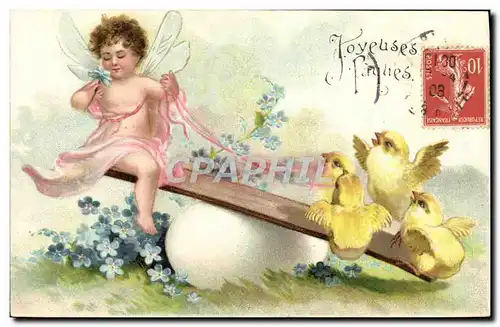 Cartes postales Fantaisie Enfants Ange Paques Poussin Enfant