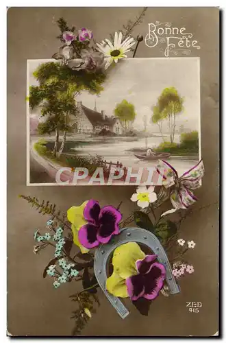 Cartes postales Fantaisie Fleurs Bonen fete Fer a cheval