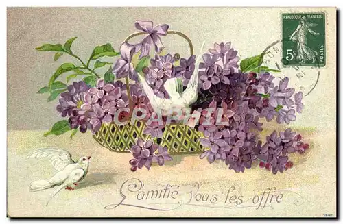 Cartes postales Fantaisie L&#39amitie Vous Les Offre Fleurs Colombes