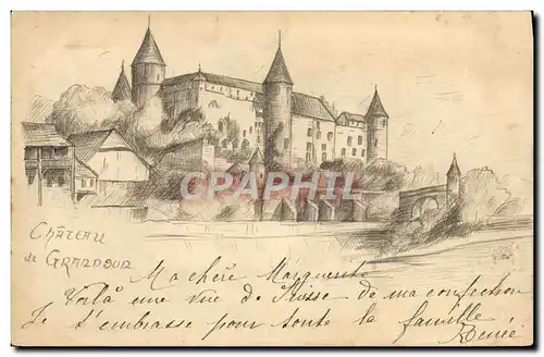 Ansichtskarte AK Dessin a la main Chateau de Grrandsor Suisse Unique