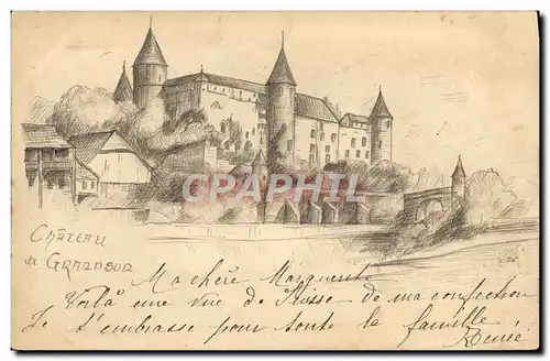 Cartes postales Dessin a la main Chateau de Grrandsor Suisse Unique