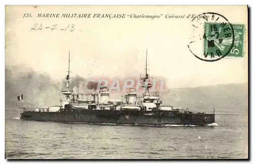 Ansichtskarte AK Marine Militaire Francaise Charlemagne Cuirasse d&#39Escadre Bateau
