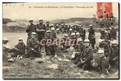 Cartes postales L&#39Infanterie Aux Manoeuvres La Grand d&#39Halte Preparation Du Cafe Militaria Croix Rouge