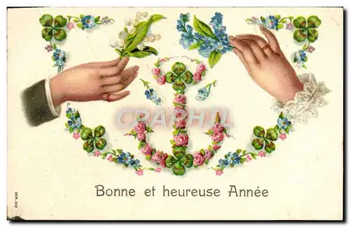 Cartes postales Fantaisie Fleurs Mains Ancre de marine Bonne Et Heureuse Annee