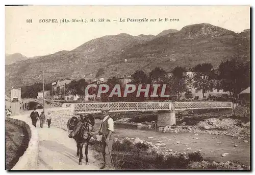 Cartes postales Sospel La Passerelle Sur La Bivera Homme et son ane Mule