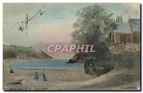 Cartes postales St Brelade&#39s Jersey (dessin a la main de E Hubert ) unique