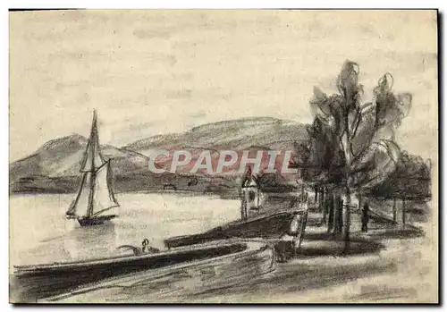 Dessin a la main Le quai des PAquis a Geneve d&#39apres Corot