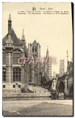 Cartes postales Gand Gent La Poste Eglise St Nicolas Le beffroi et l&#39eglise St Bavon