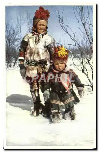 Cartes postales Lapons Folklore Finlande Enfants