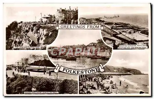 Cartes postales Greetings From Folkestone The leads and Bandstand The sands Marine gardens