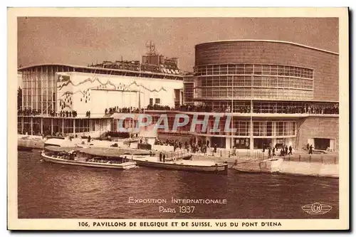 Ansichtskarte AK Exposition Internationale Paris 1937 Pavillons de Belgique de Suisse vus du pont d&#39Iena